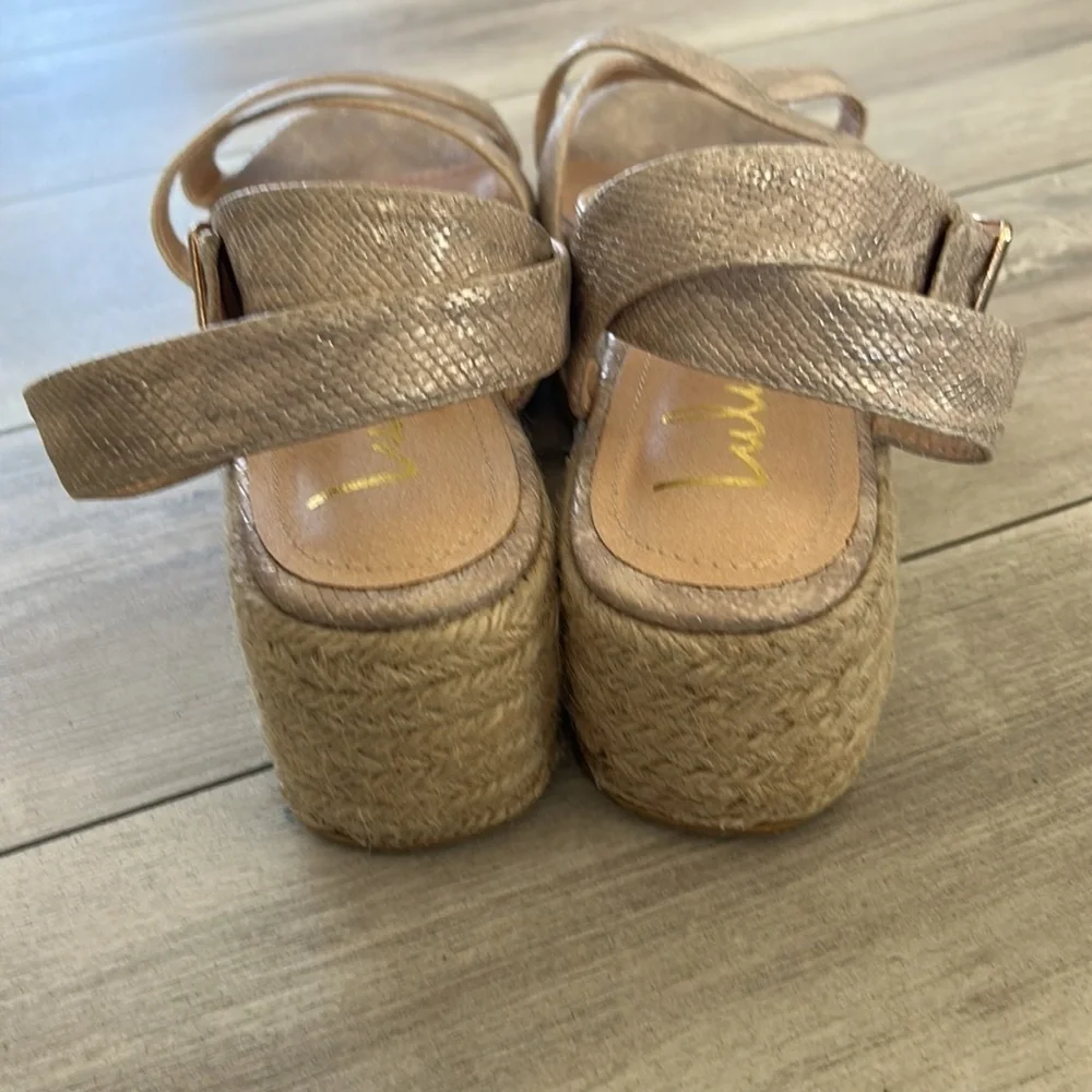 Lulus Cobi Beige Snake Espadrille Platform Sandals size 8.5 new